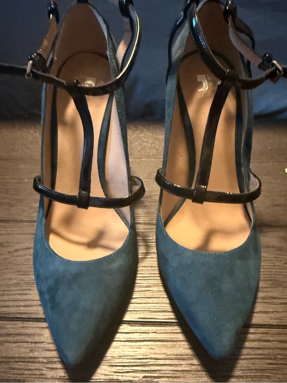 Joe's Jeans Teal Suede Pointed-Toe T-Strap Pumps
